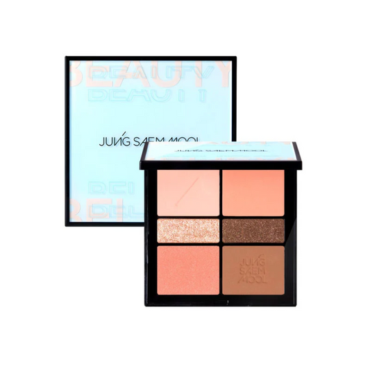 Makeup palette with color swatches and 'JUNG SAEM MOOL' branding on a white background