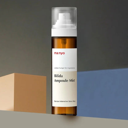 ma:nyo Bifida Ampoule Mist 120ml in a sleek bottle, promoting hydration and skin barrier support.