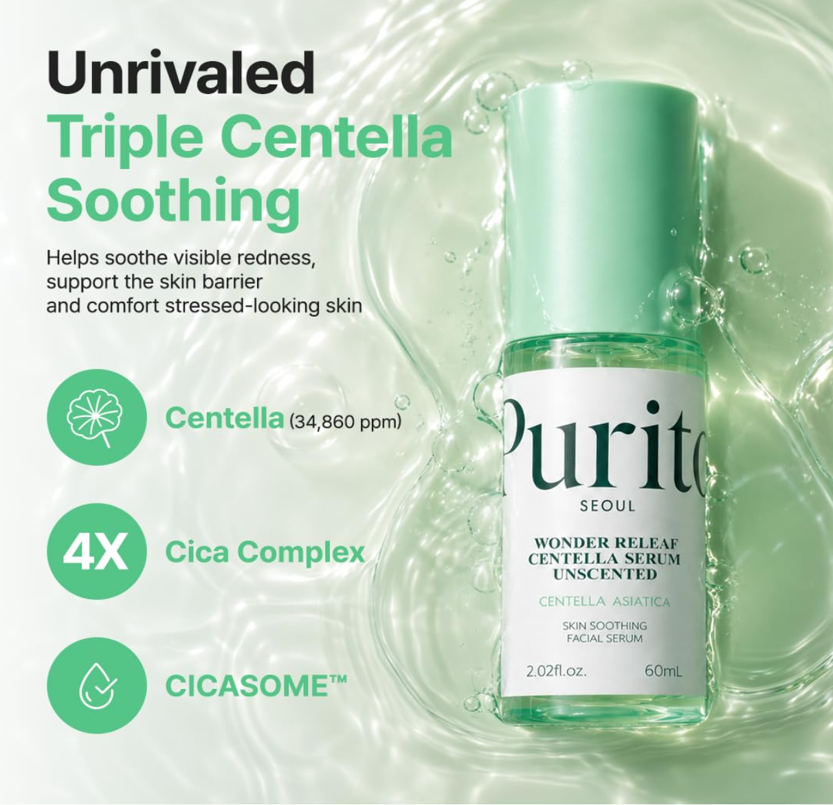 Purito Wonder Releaf Sérum Centella Non parfumé 60ml