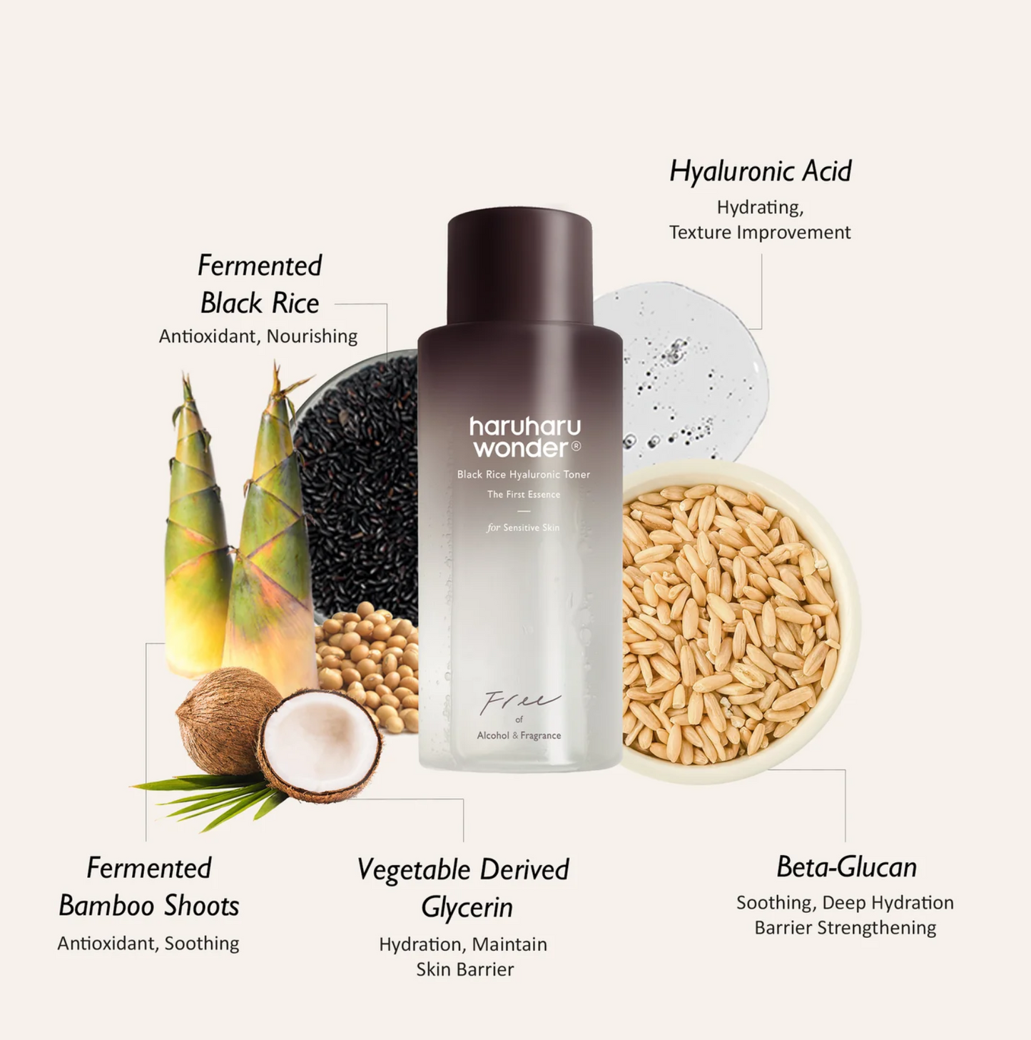 Haruharu WONDER Tonique Hyaluronique au Riz Noir pour Peaux Sensibles 150ml