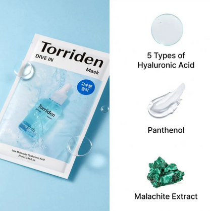 Masque hydratant à l'acide hyaluronique de faible poids moléculaire Dive-In TORRIDEN