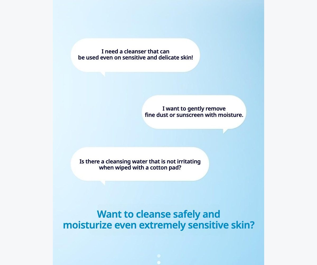 A light blue informational graphic with three white speech bubbles containing skincare-related questions in black text, plus a blue headline near the bottom.