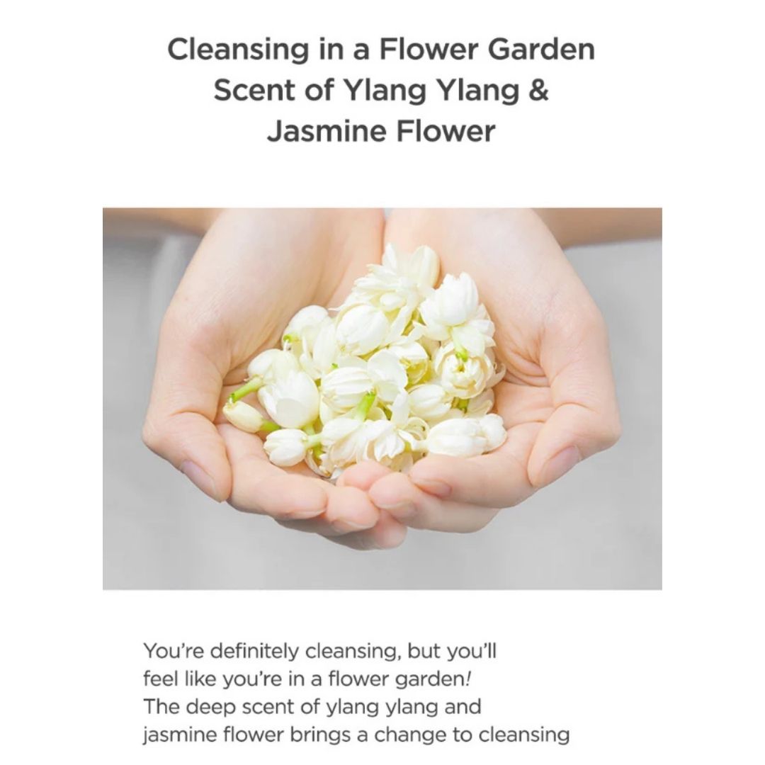 Cleansing in a Flower Garden with Ylang Ylang and Jasmine Flower aroma, promoting a refreshing cleansing experience.