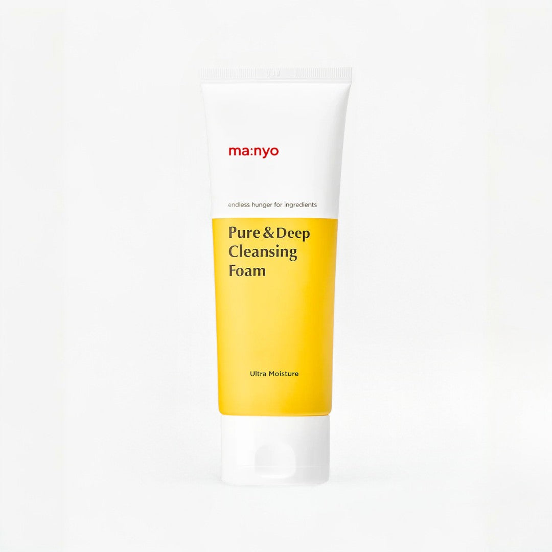 ma:nyo Pure&Deep Cleansing Foam 200ml tube with yellow design for deep cleansing and moisture retention.