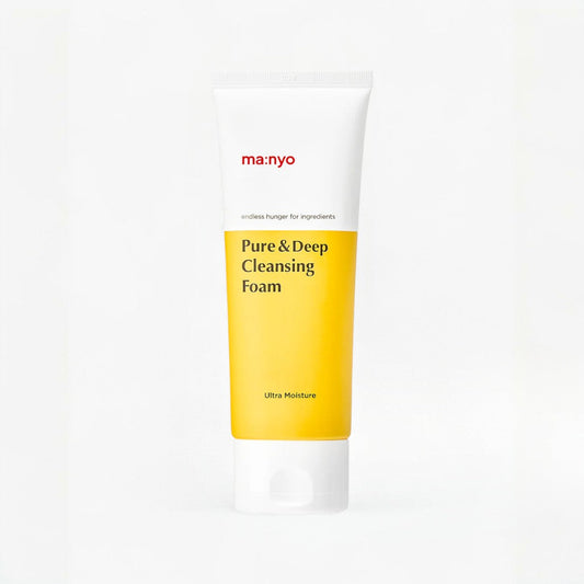 ma:nyo Pure&Deep Cleansing Foam 200ml tube with yellow design for deep cleansing and moisture retention.