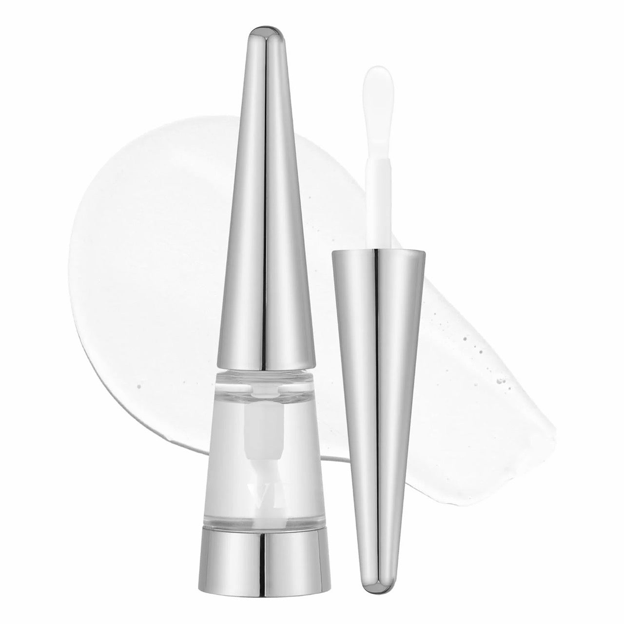 Silver cosmetic applicator on a white background