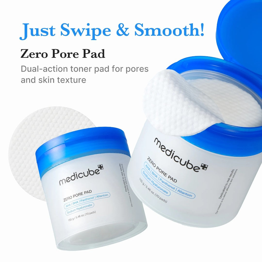 medicube Zero Pore Pad 2.0 dual-action toner pads for refined pores and smooth skin texture